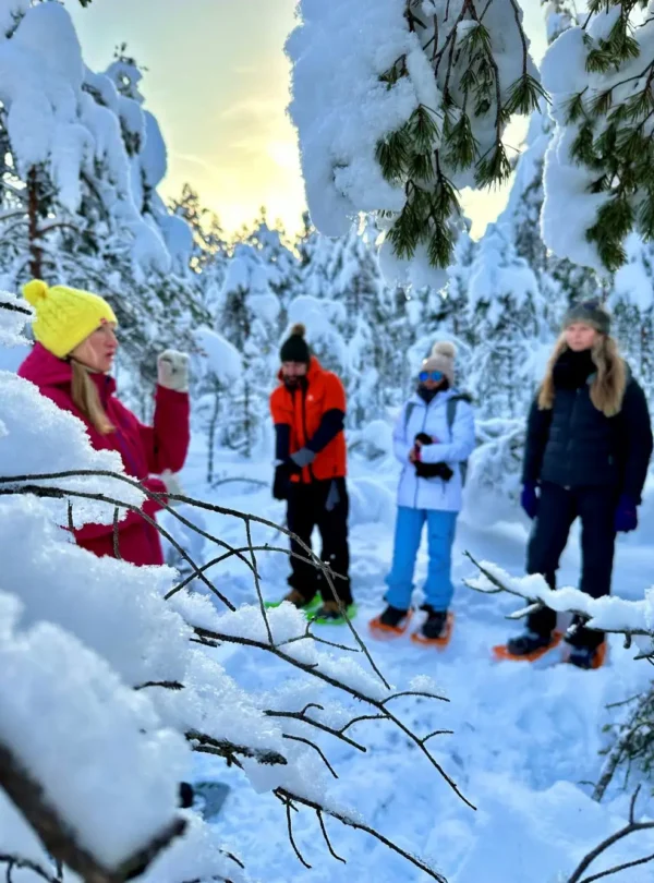 estonia snowshoe tour guide group winter forest