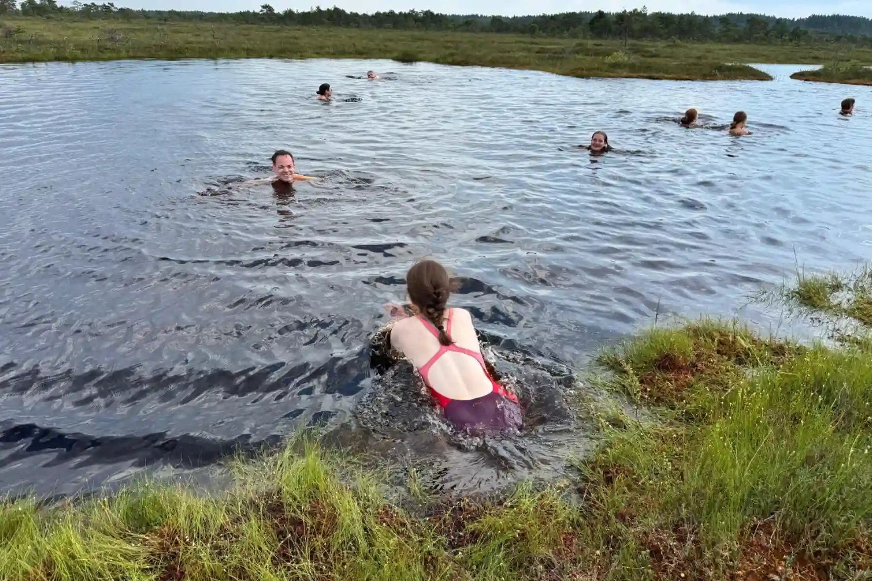 Baden in einem estnischen Moorsee inmitten unberührter Natur
