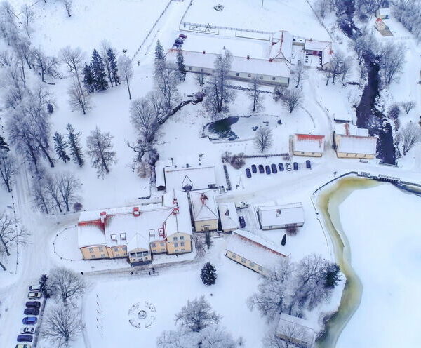 aerial view of the lahemaa park in a winter season
