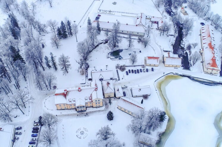 aerial view of the lahemaa park in a winter season